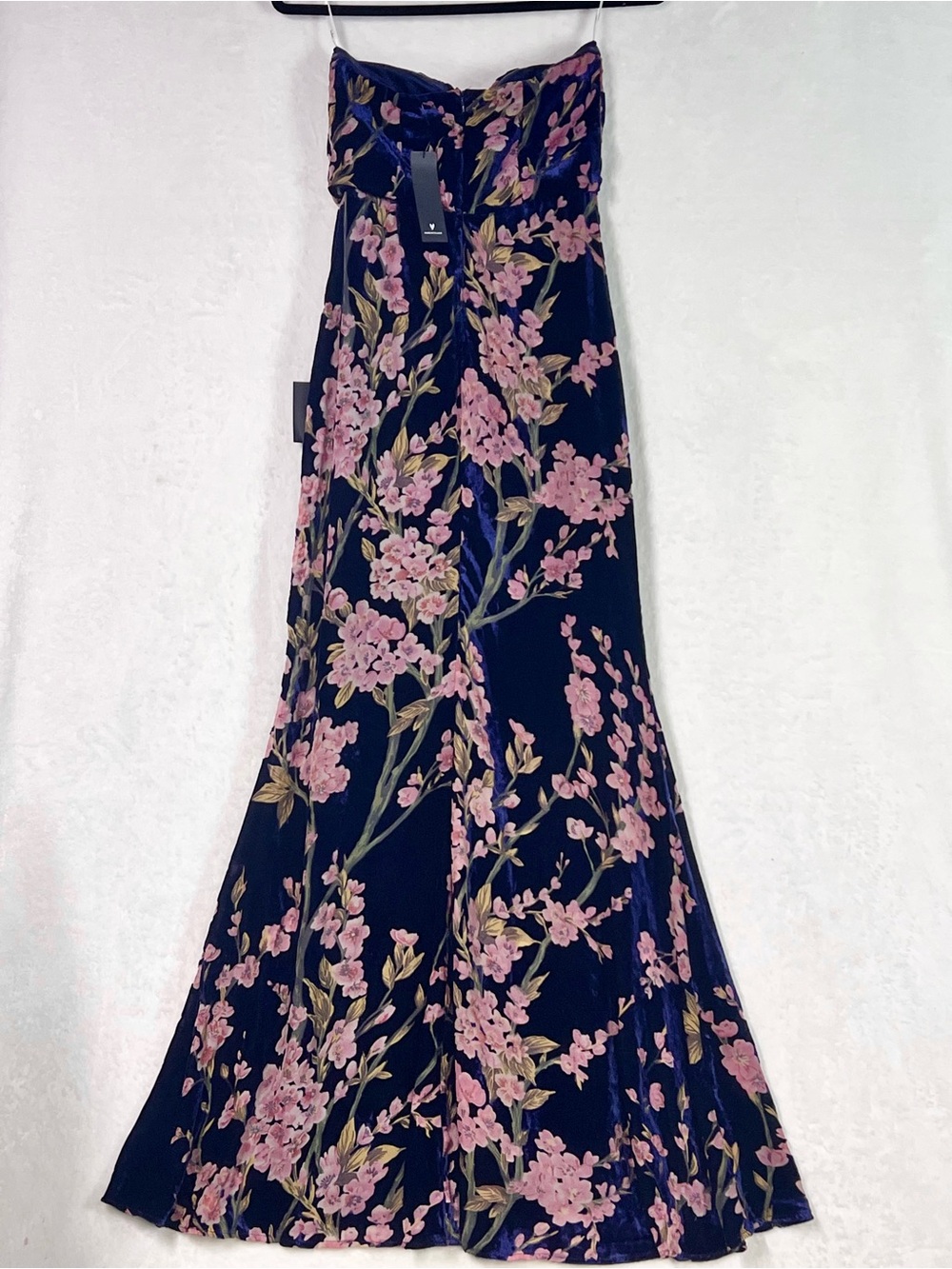Lulus Bloom In Mind Navy Blue Floral Print Velvet Strapless Maxi Dress XS NWT - Picture 6 of 11